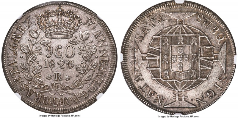 João VI "Inclined Reverse" 960 Reis 1820-R MS61 NGC, Rio de Janeiro mint, KM326....