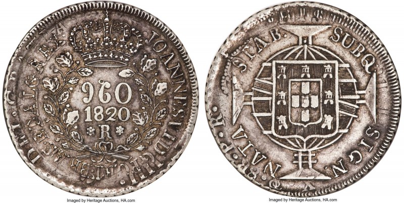 João VI 960 Reis 1820-R AU Details (Obverse Damage) NGC, Rio de Janeiro mint, KM...