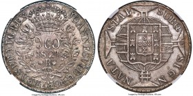 João VI 960 Reis 1821-R MS60 NGC, Rio de Janeiro mint, KM326.1, LMB-479. A common coin with an uncommon host, overstruck on an Argentina 8 Reales 1813...