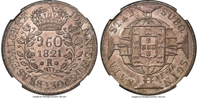 João VI 960 Reis 1821-R AU58 NGC, Rio de Janeiro mint, KM326.1, LMB-479B, Bentes...