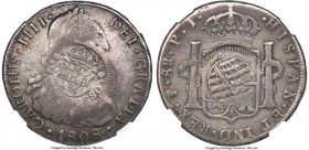 Mato Grosso. João VI Counterstamped 960 Reis ND (1818) VF20 NGC, KM331.1, LMB-483. "MATO GROSSO" counterstamp on the obverse and a banded globe on the...