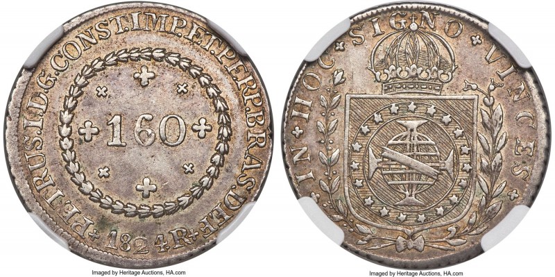 Pedro I 160 Reis 1824-R AU53 NGC, Rio de Janeiro mint, KM373, LMB-493. By far th...