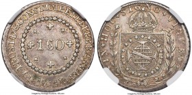 Pedro I 160 Reis 1824-R AU53 NGC, Rio de Janeiro mint, KM373, LMB-493. By far the finest example of this extremely rare two-year issue that we had han...