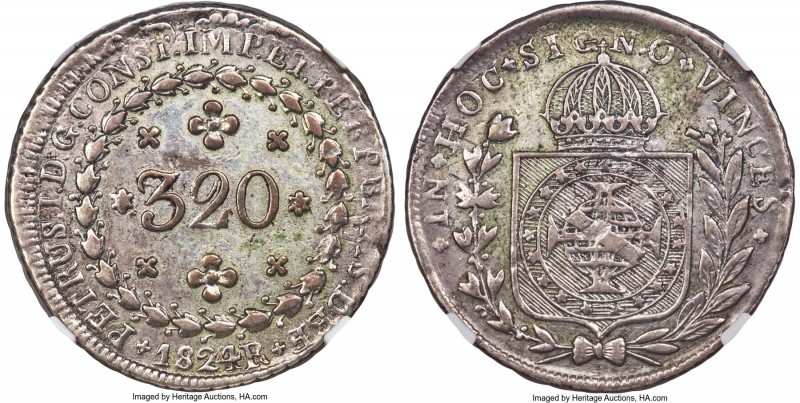 Pedro I 320 Reis 1824-R XF Details (Tooled) NGC, Rio de Janeiro mint, KM374 (Rar...