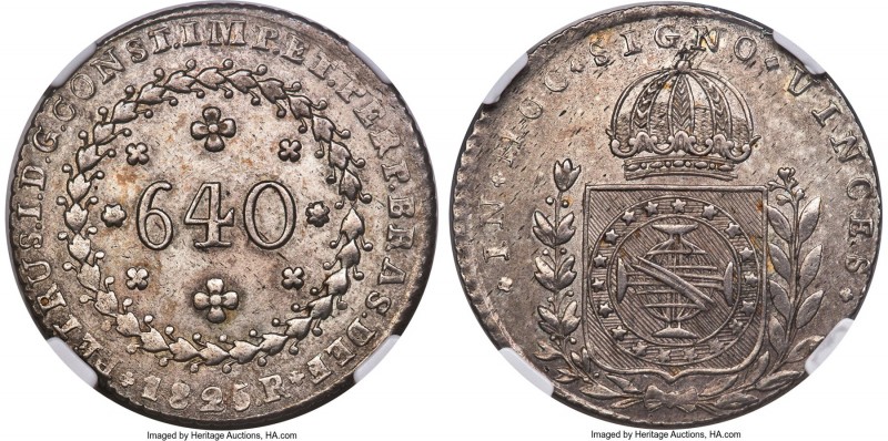 Pedro I 640 Reis 1825-R MS61 NGC, Rio de Janeiro mint, KM367, LMB-501a. 18 stars...