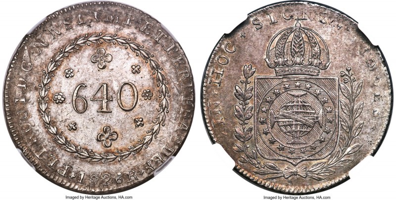 Pedro I 640 Reis 1826-R UNC Details (Cleaned) NGC, Rio de Janeiro mint, KM367, L...