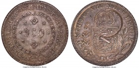 Pedro I 960 Reis 1827-R AU58 NGC, Rio de Janeiro mint, KM368.1, LMB-508a, Bentes-474.37. Overstruck on a Minas Gerais countermarked 960 Reis, original...
