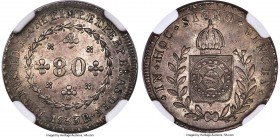 Pedro II 80 Reis 1833-R AU58 NGC, Rio de Janeiro mint, KM388, LMB-512, Bentes-504.01. Mintage: 418. 26 tulip variety. Boldly struck with exceedingly l...