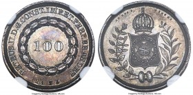 Pedro II 100 Reis 1835 MS63 NGC, Rio de Janeiro mint, KM452, LMB-521. A very attractive choice specimen for the date, especially considering the seemi...