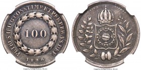 Pedro II 100 Reis 1836 AU Details (Cleaned) NGC, Rio de Janeiro mint, KM452, LMB-522, Bentes-581.03. The second-rarest date of 100 Reis series despite...