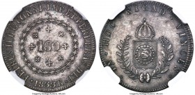 Pedro II 160 Reis 1833-R AU58 NGC, Rio de Janeiro mint, KM389, LMB-513, Bentes-503.01. By nearly all appearances virtually Mint State, with scant trac...
