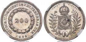 Pedro II 200 Reis 1835 MS63 NGC, Rio de Janeiro mint, KM455, LMB-529. Mintage: 4,894. A gorgeous representative of this elusive type, presently exceed...
