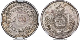 Pedro II 200 Reis 1860 AU Details (Cleaned) NGC, Rio de Janeiro mint, KM469, LMB-578a. Inclined/rotated reverse variety. Much scarcer than the relativ...