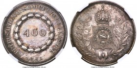 Pedro II 400 Reis 1841 UNC Details (Cleaned) NGC, Rio de Janeiro mint, KM453, LMB-540, Bentes-579.05. A highlight of the Cruzado series with only a fe...
