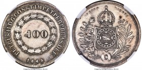 Pedro II 400 Reis 1843 AU Details (Cleaned) NGC, Rio de Janeiro mint, KM453, LMB-541, Bentes-579.06. The most elusive 400 Reis of Pedro II, with minta...