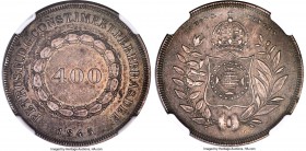 Pedro II 400 Reis 1845 AU53 NGC, Rio de Janeiro mint, KM453, LMB-543, Bentes-579.08. A seldom-seen emission with a tiny mintage of just 179 pieces and...