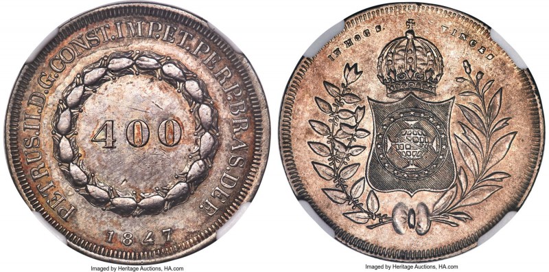 Pedro II 400 Reis 1847 AU Details (Cleaned) NGC, Rio de Janeiro mint, KM453, LMB...
