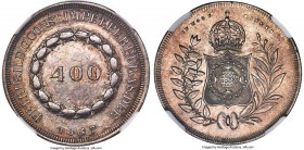 Pedro II 400 Reis 1847 AU Details (Cleaned) NGC, Rio de Janeiro mint, KM453, LMB-544. Mintage: 744. A seldom-offered low-mintage example draped in all...