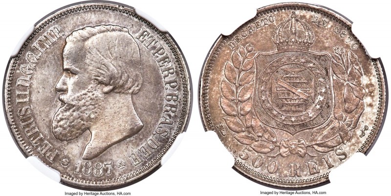 Pedro II 500 Reis 1887 AU Details (Cleaned) NGC, Rio de Janeiro mint, KM480, LMB...