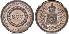Pedro II 800 Reis 1840 MS61 NGC, Rio de Janeiro mint, KM456, LMB-548, Bentes-578.03. A Mint State representative with a low mintage of 145 pieces and ...