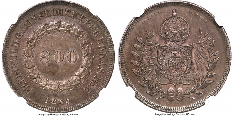 Pedro II 800 Reis 1844 AU Details (Stained) NGC, Rio de Janeiro mint, KM456, LMB...