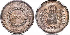 Pedro II 1200 Reis 1840/37 MS62 NGC, Rio de Janeiro mint, KM454, LMB-556. Mintage 633. A clear overdate decorates this near-choice issue, illuminated ...