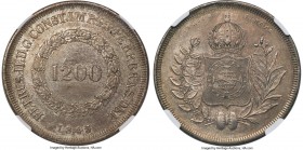 Pedro II 1200 Reis 1845 AU Details (Reverse Spot Removed) NGC, Rio de Janeiro mint, KM454, LMB-558. Mintage: 292. The second-rarest date for the 1200 ...