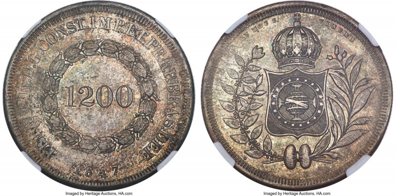 Pedro II 1200 Reis 1847 AU Details (Cleaned) NGC, Rio de Janeiro mint, KM454, LM...