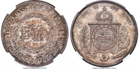 Pedro II 2000 Reis 1867 AU58 NGC, Rio de Janeiro mint, KM466, LMB-626. Exhibiting an original and variegated sandy tone against sharply produced featu...