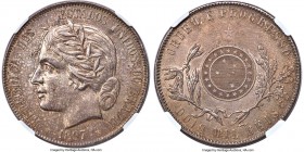 Republic 2000 Reis 1897 AU58 NGC, Rio de Janeiro mint, KM498, LMB-676. Endowed with a clay-tinged silty patina that provides an attractive appearance ...