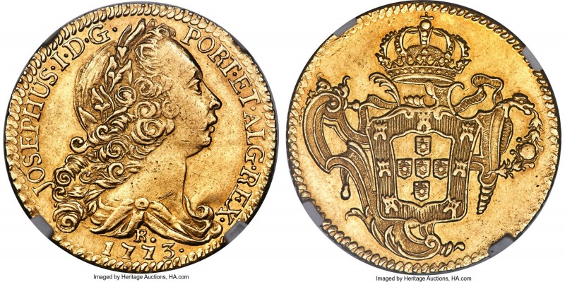 Jose I gold 6400 Reis 1773-R AU55 NGC, Rio de Janeiro mint, KM172.2, LMB-441. A ...