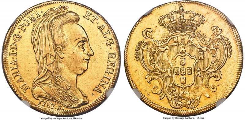 Maria I gold 6400 Reis 1787/6-R AU Details (Cleaned) NGC, Rio de Janeiro mint, c...