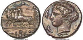 SICILY. Syracuse. Unsigned dies by Kimon, ca. 405-400 BC. AR decadrachm (34mm, 43.09 gm, 9h). NGC (photo-certificate) Choice XF 4/5 - 4/5, Fine Style....
