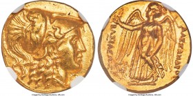 MACEDONIAN KINGDOM. Alexander III the Great (336-323 BC). AV stater (17mm, 8.44 gm, 7h). NGC Choice AU 5/5 - 3/5, Fine Style, edge marks. Posthumous i...