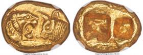 LYDIAN KINGDOM. Croesus (561-546 BC). AV stater (16mm, 8.05 gm). NGC AU 5/5 - 4/5. Sardes, "light" standard, ca. 553-539 BC. Confronted foreparts of l...