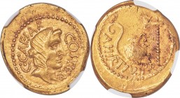 Julius Caesar, as Dictator (49-44 BC). AV aureus (21mm, 7.92 gm, 7h). NGC AU 5/5 - 3/5, edge marks, brushed. Rome, 46 BC, Aulus Hirtius, praetor. C•CA...