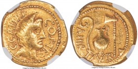 Julius Caesar, as Dictator (49-44 BC). AV aureus (20mm, 8.07 gm, 9h). NGC Choice VF 5/5 - 2/5, ex-jewelry, bent, marks. Rome, 46 BC, Aulus Hirtius, pr...