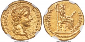 Tiberius (AD 14-37). AV aureus (19mm, 7.76 gm, 7h). NGC MS 5/5 - 3/5. Lugdunum, ca. AD 14-17. TI CAESAR DIVI-AVG F AVGVSTVS, laureate head of Tiberius...