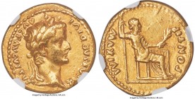 Tiberius (AD 14-37). AV aureus (19mm, 7.74 gm, 8h). NGC XF 5/5 - 3/5. Lugdunum, ca. AD 14-17. TI CAESAR DIVI-AVG F AVGVSTVS, laureate head of Tiberius...