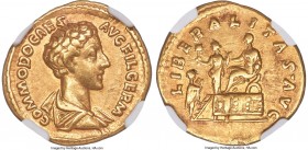 Commodus, as Caesar (AD 177-192). AV aureus (20mm, 7.24 gm, 12h). NGC Choice VF 5/5 - 4/5. Rome, AD 175. COMMODO CAES-AVG FIL GERM, bare headed, drape...