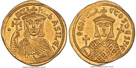 Michael I Rhangabe (AD 811-813), with Theophylactus. AV solidus (21mm, 4.45 gm, 6h). NGC Choice AU 5/5 - 3/5, brushed. Constantinople. •-MIXA-HL bASIL...