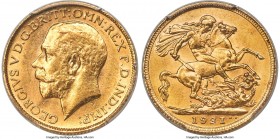 George V gold Sovereign 1921-M AU Details (Cleaned) PCGS, Melbourne mint, KM29, S-3999. A lower-mintage and decidedly key date of the series, rarely l...
