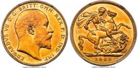 Edward VII gold Specimen Sovereign 1908-C SP62 PCGS, Ottawa mint, KM14, S-3970. Mintage: 636. A firm strike and glistening, watery luster confirm the ...