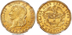 Estados Unidos gold 10 Pesos 1873-MEDELLIN MS60 NGC, Medellin mint, KM141.4, Restrepo-M333.13 (Rare). The rarest subtype of this final date in the Med...