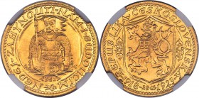 Republic gold "Serial Number" Ducat 1923 MS65+ NGC, KM7, Fr-3. A fully gem representative of the serial-numbered variant of the 1923 Ducat issue, stru...