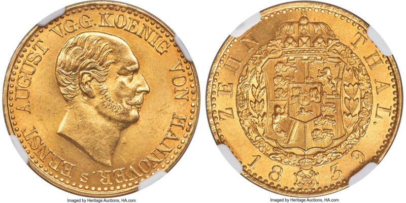 Hannover. Ernst August gold 10 Taler 1839-S MS65 NGC, Hannover mint, KM187, Fr-1...