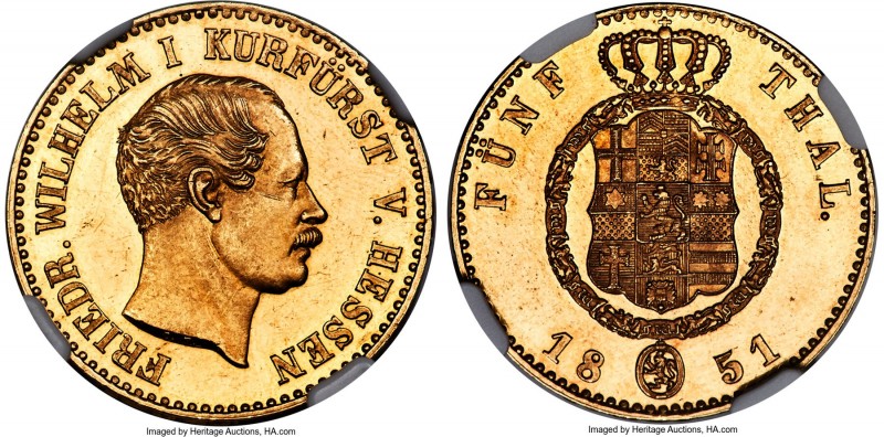 Hesse-Cassel. Friedrich Wilhelm I gold 5 Taler 1851-CP MS63 S Prooflike NGC, Kas...