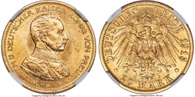 Prussia. Wilhelm II gold 20 Mark 1915-A MS65 NGC, Berlin mint, KM537, J-253. The rare, final date of issue for this short-lived type, produced for onl...