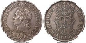 Oliver Cromwell Crown 1658/7 AU58 NGC, KM393.2, S-3226, ESC-240 (prev. ESC-10). A classic Crown of the English Commonwealth, evenly overlaid in a slat...