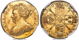 Anne gold 1/2 Guinea 1713 MS63 NGC, KM527, S-3575, Schneider-Unl. Commendably well preserved for this conditionally fleeting fractional Guinea issue, ...